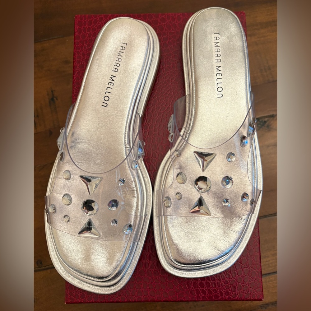 Tamara Mellon Silver Sandals with Metallic Finish - Picture 8 of 14